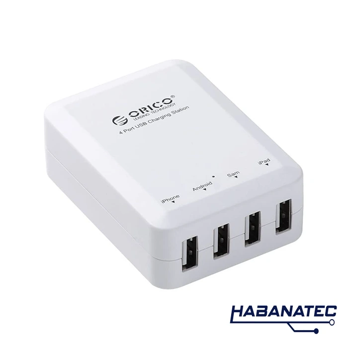 Cargador de pared USB ORICO DCA-1U-WH de 5V 1A y 4 puertos - Blanco