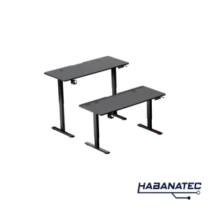 Escritorio para juegos P-64-UD, 1400x600, altura ajustable de 73 a 118 cm, negro, gancho para auriculares, portavasos