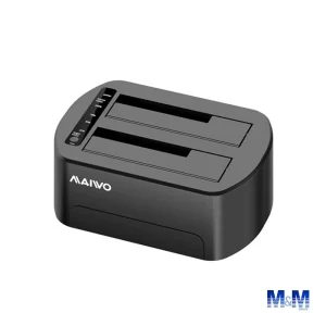 Docking Station para discos duros MAIWO K3062 de doble bahía USB 3.0 con función de clonación para discos de 2,5 o 3,5 pulgadas, con luces LED RGB.
