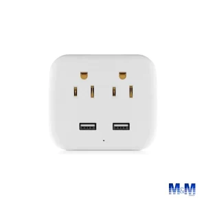Cargador de pared USB, 10 A totales, toma de corriente múltiple, extensor de 2 tomas con 2 puertos de carga USB.